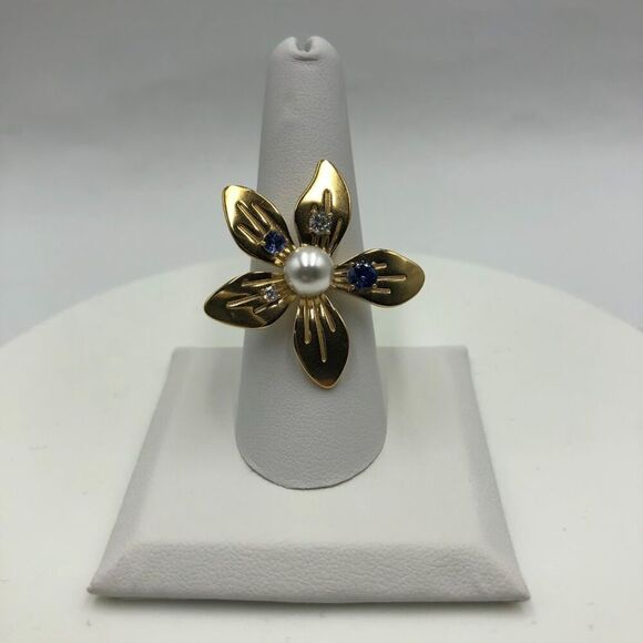 18K Gold Plated Women's Flower Ring Cubic Zirconia Waterproof Hypoallergenic - Picture 4 of 11